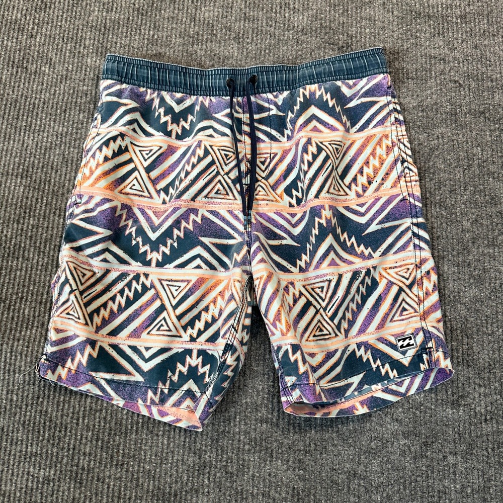 Billabong Lay Backs Board Shorts Medium Multicolor Geometric Print Elastic Waist